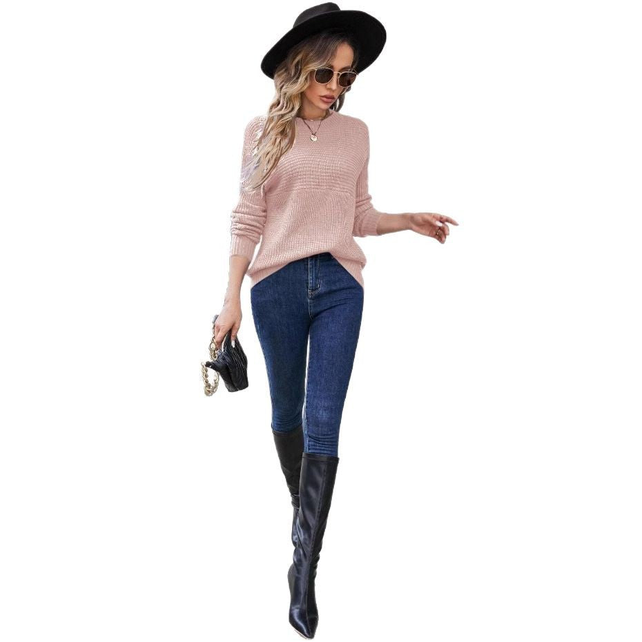 Damen modischer Strickpullover mit texturiertem Muster und dekorativen Details Sovae