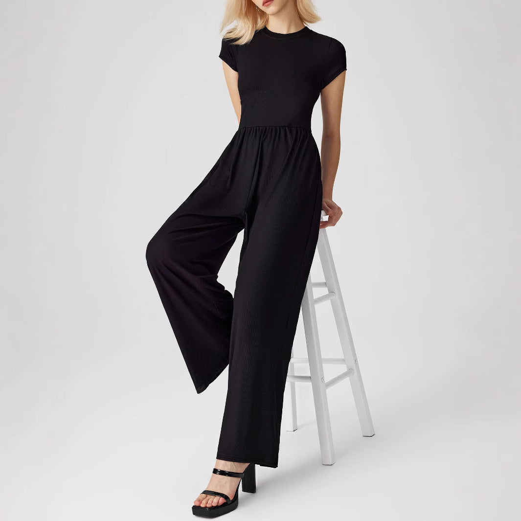 Damenlässiger Jumpsuit mit hohem Taillenschnitt und weitem Bein Sovae