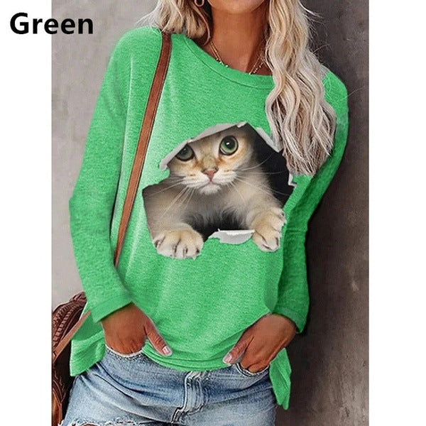 Damen Sweatshirt mit künstlerischem Katzenmotiv Sovae