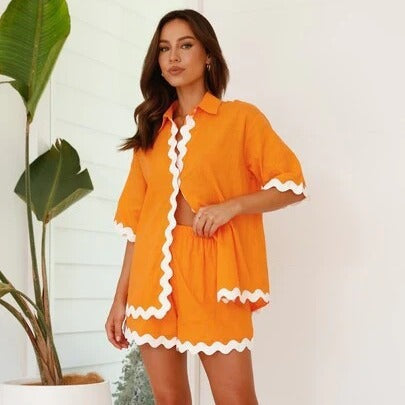 Damen elegante Sommerbluse und Shorts Set Sovae