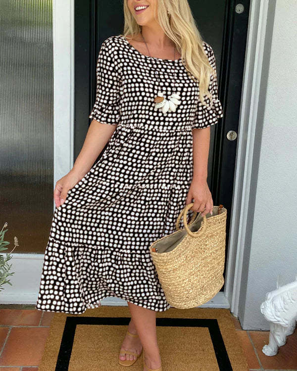 Damen Midi-Kleid mit gerafftem Design und strukturierter Spitze Sovae