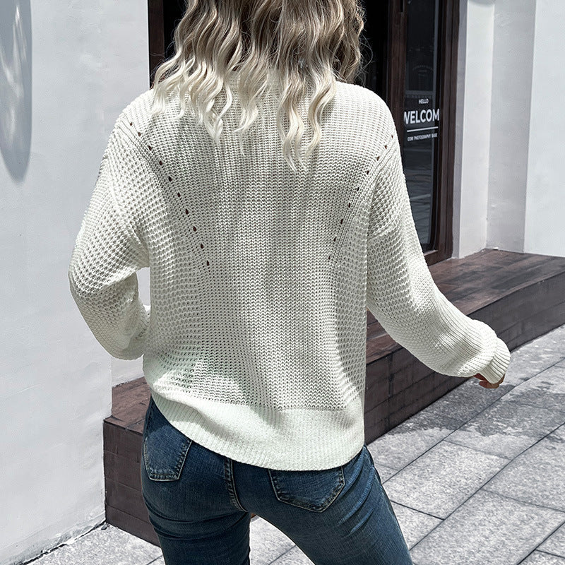 Damen lässiger Strickpullover mit V-Ausschnitt Sovae