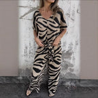 Damen Elegantes Jumpsuit mit weitem Bein und vintage Tierdruck Sovae