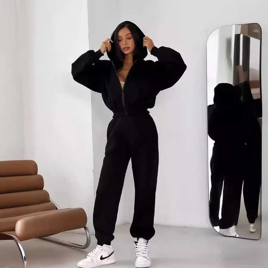 Damen kuscheliger Zip-Hoodie und Jogginghose Set Sovae