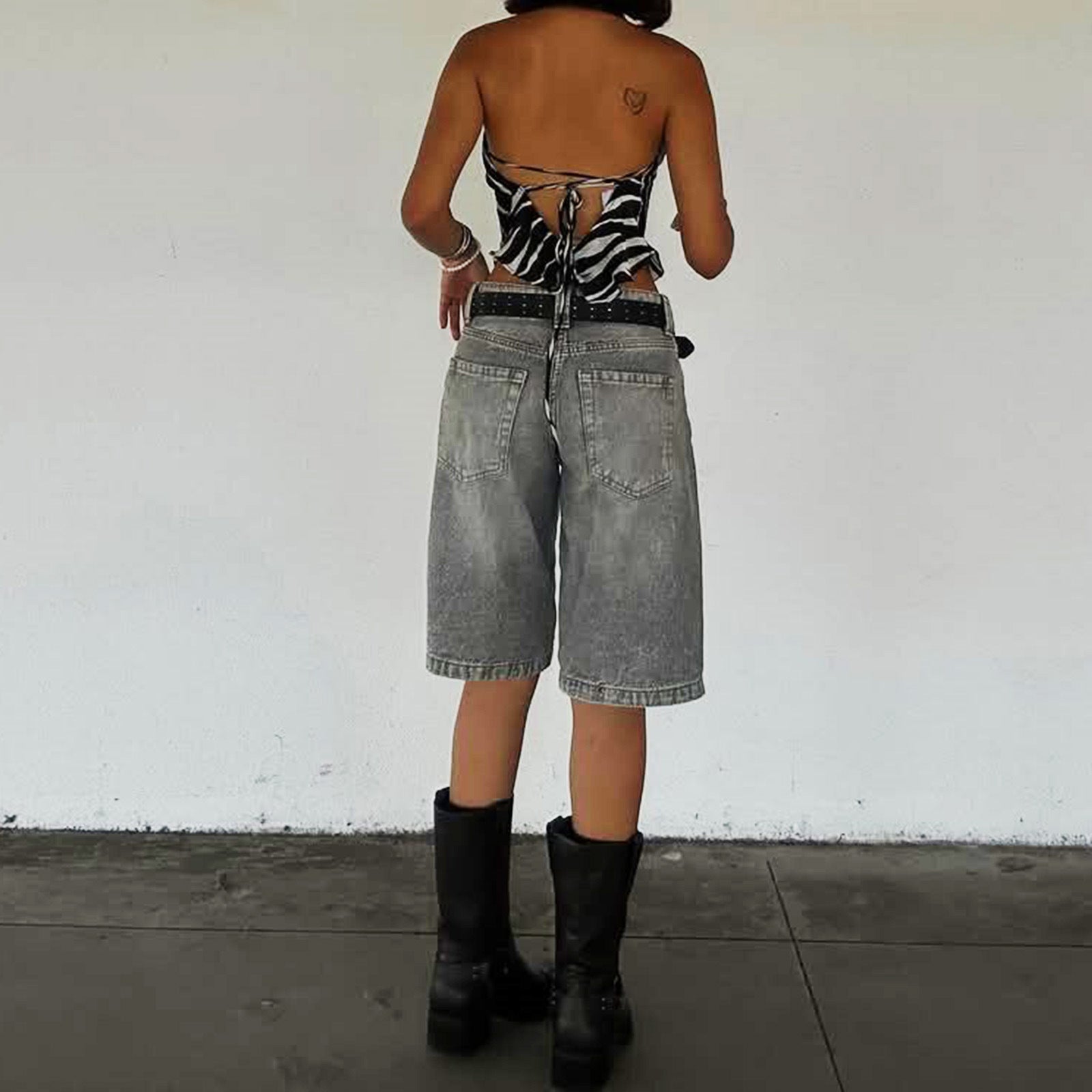 Damen High-Waist Denim-Bermudas mit lässigem Schnitt Sovae