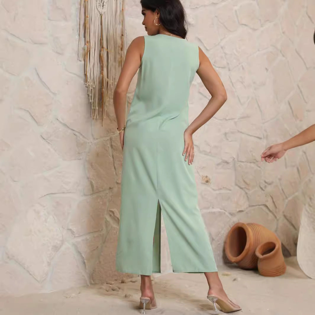 Damen Maxikleid mit V-Ausschnitt und praktischen Taschen Sovae