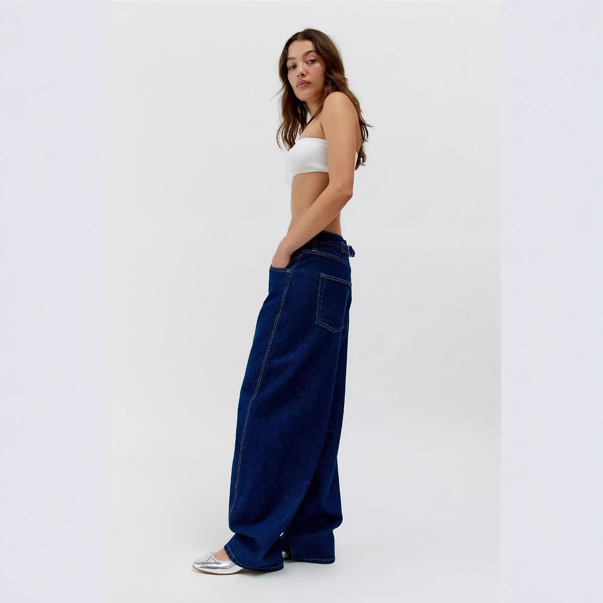 Damen Weit geschnittene Denim-Hose mit modernem Schnitt Sovae