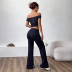 Damen Sportliches Zweiteiliges Set mit Raffiniertem Crop-Top und Bequemen Flared Pants Sovae