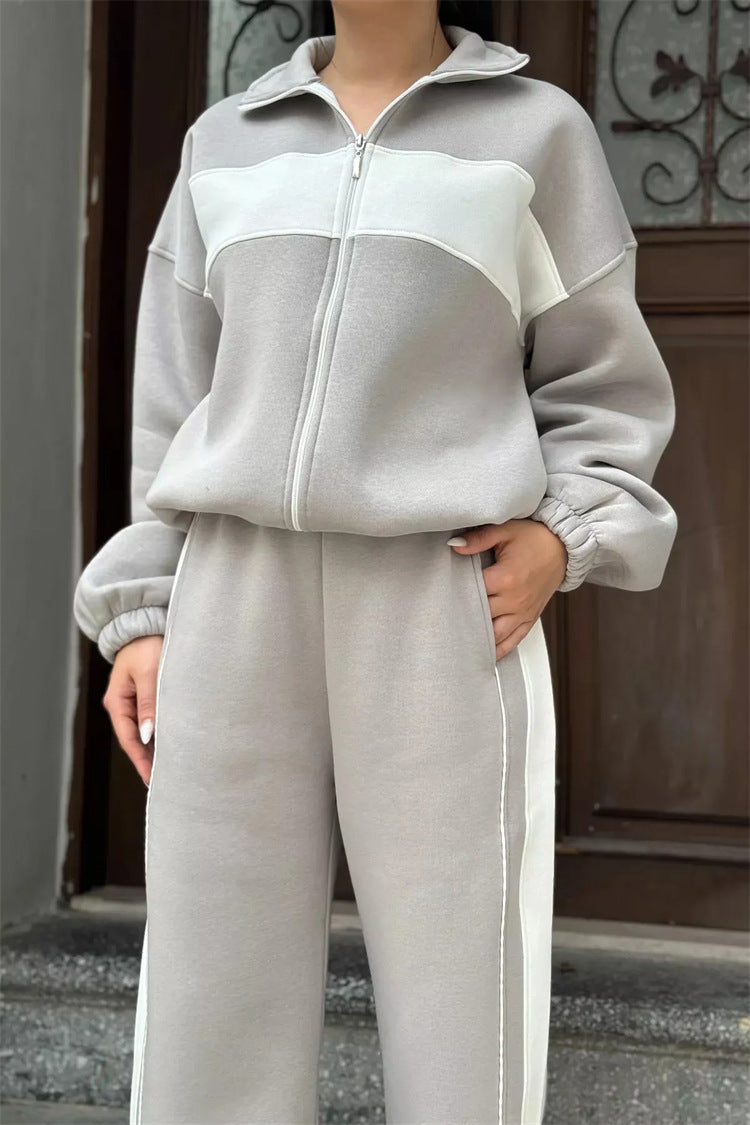 Damen Sportlicher Fleece-Loungewear-Anzug mit Reißverschluss Sovae