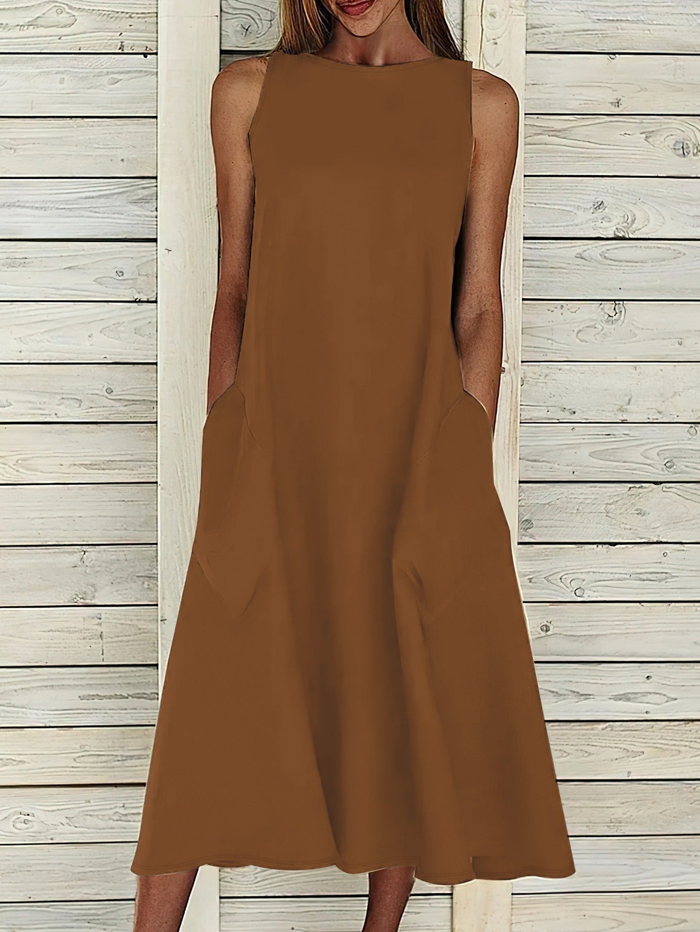 Damen lässiges Maxikleid mit großzügigen Taschen und elegantem Schnitt Sovae