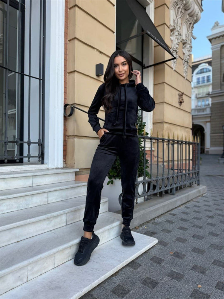 Damen Luxuriöses Fleece-Loungewear-Set mit Kapuze Sovae