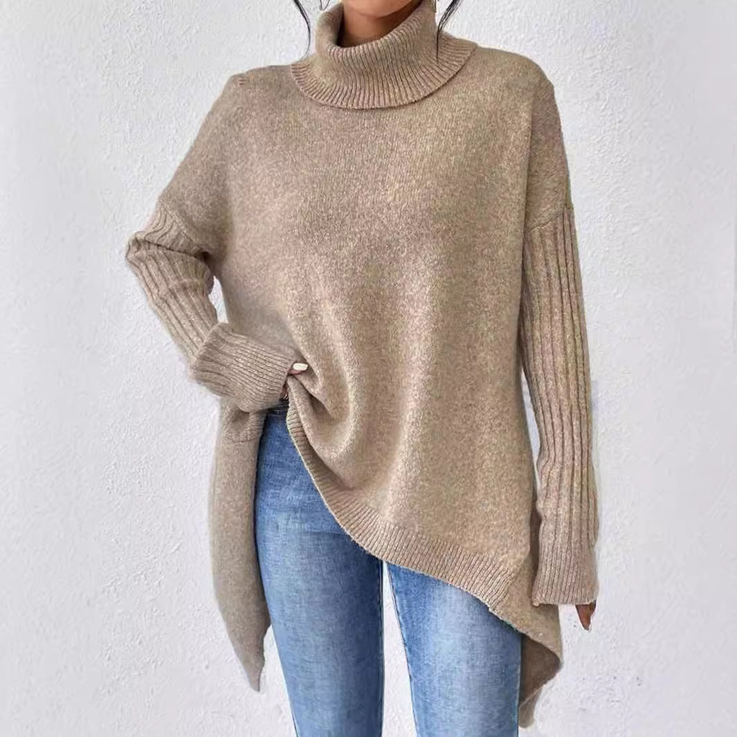 Damen lässiger Pullover mit Stehkragen und asymmetrischem Schnitt Sovae