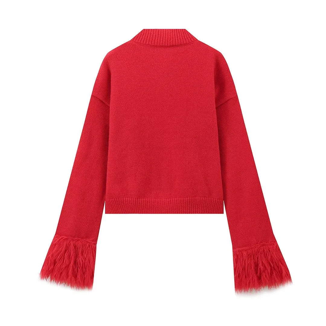 Damen eleganter Strickpullover mit Fransendetails Sovae