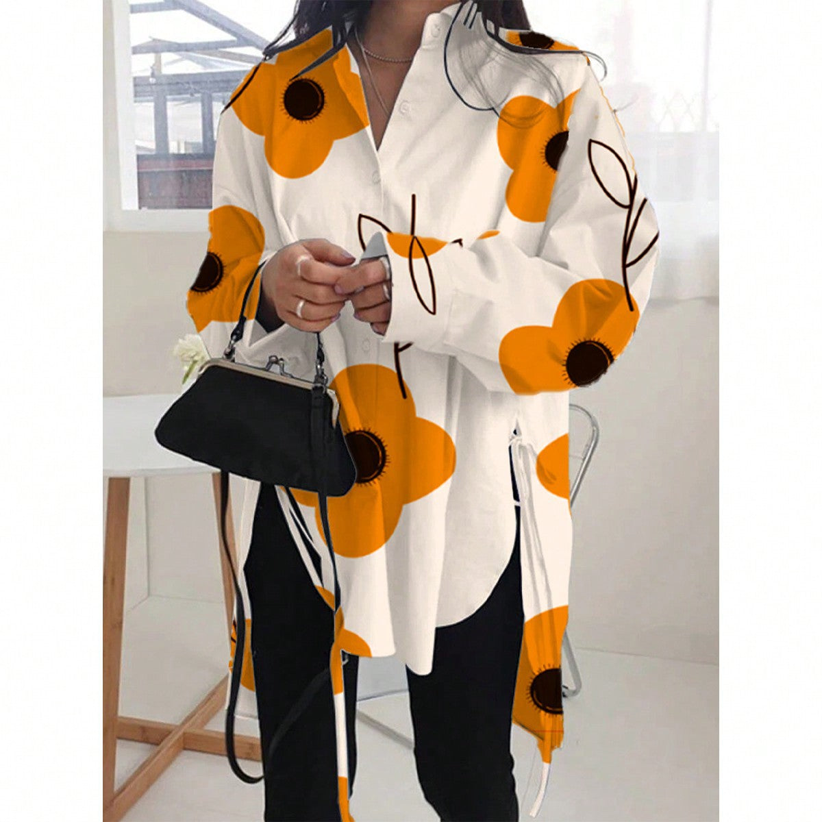 Damen Langärmlige Bluse mit floralen Mustern Sovae