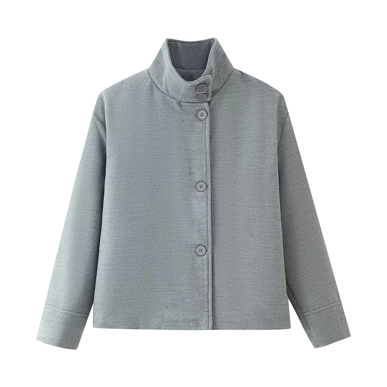 Damen modische Übergangsjacke mit elegantem Kragen und praktischen Knopfdetails Sovae