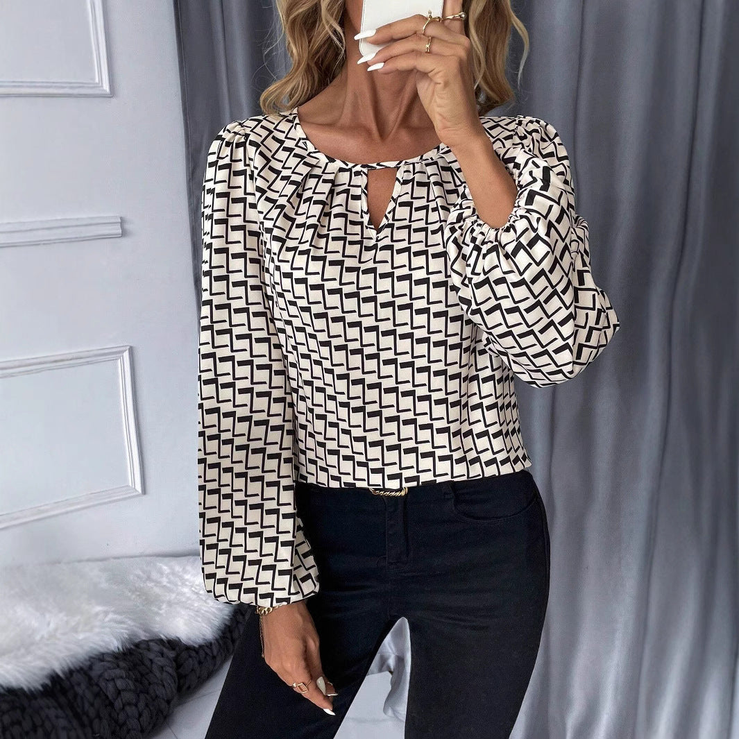 Damen Bluse mit geometrischem Muster und ballonförmigen Ärmeln Sovae