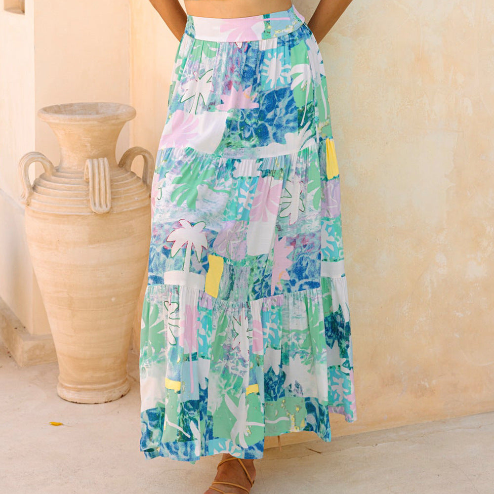 Damen Maxirock mit fließendem Schnitt und floralem Design Sovae