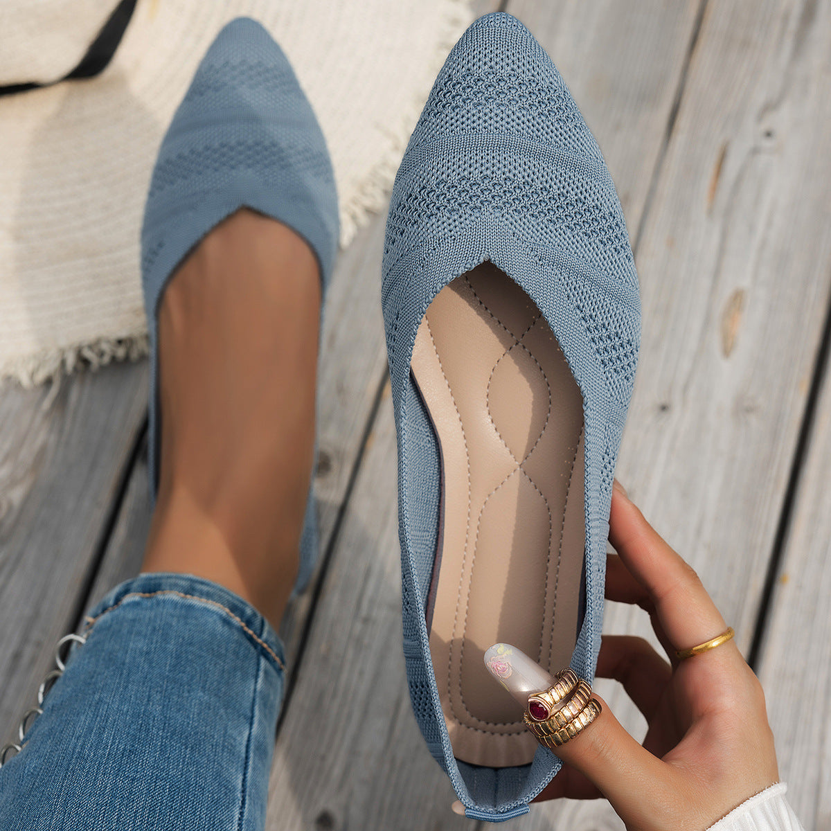 Damen elegante Ballerinas mit innovativem Strickdesign Sovae