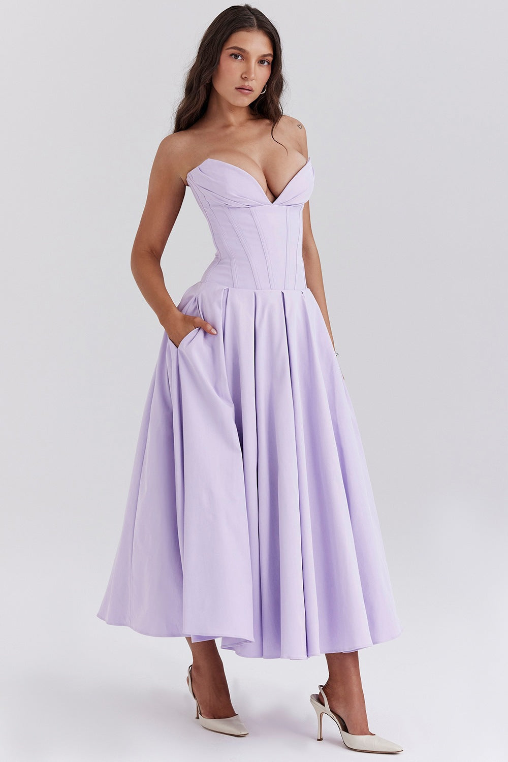 Damen Abendkleid mit korsettartigem Oberteil und weitschwingendem Rock Sovae