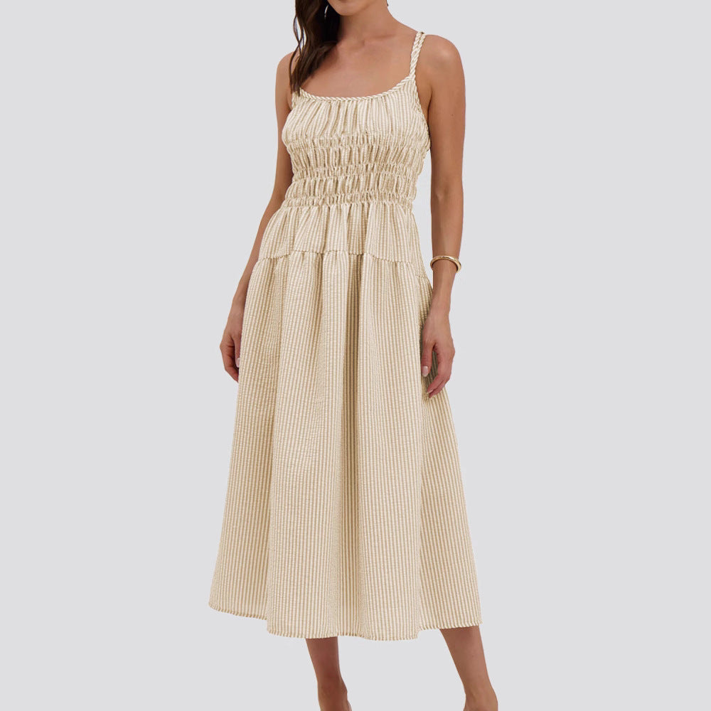 Damen verspieltes Maxikleid mit lässigem Schnitt und Raffungen Sovae