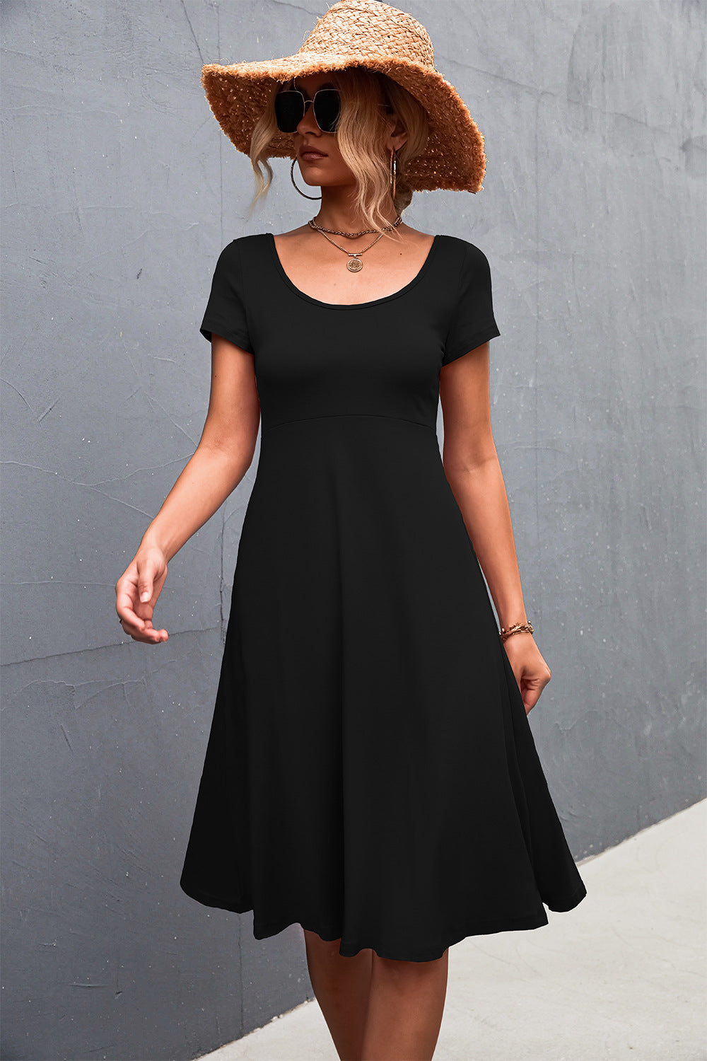 Damen A-Linien Freizeitkleid aus leichtem, atmungsaktivem Material mit Rundhalsausschnitt Sovae