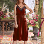 Damen Samt Kleid Sovae