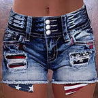 Damen Trendige High-Waist Jeans-Shorts mit fransigen Säumen Sovae