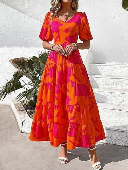 Damen Midikleid mit lässigem Schnitt und floralem Design Sovae