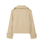 Damen modische Kurztrenchjacke mit doppelter Knopfreihe und Gürtel Sovae