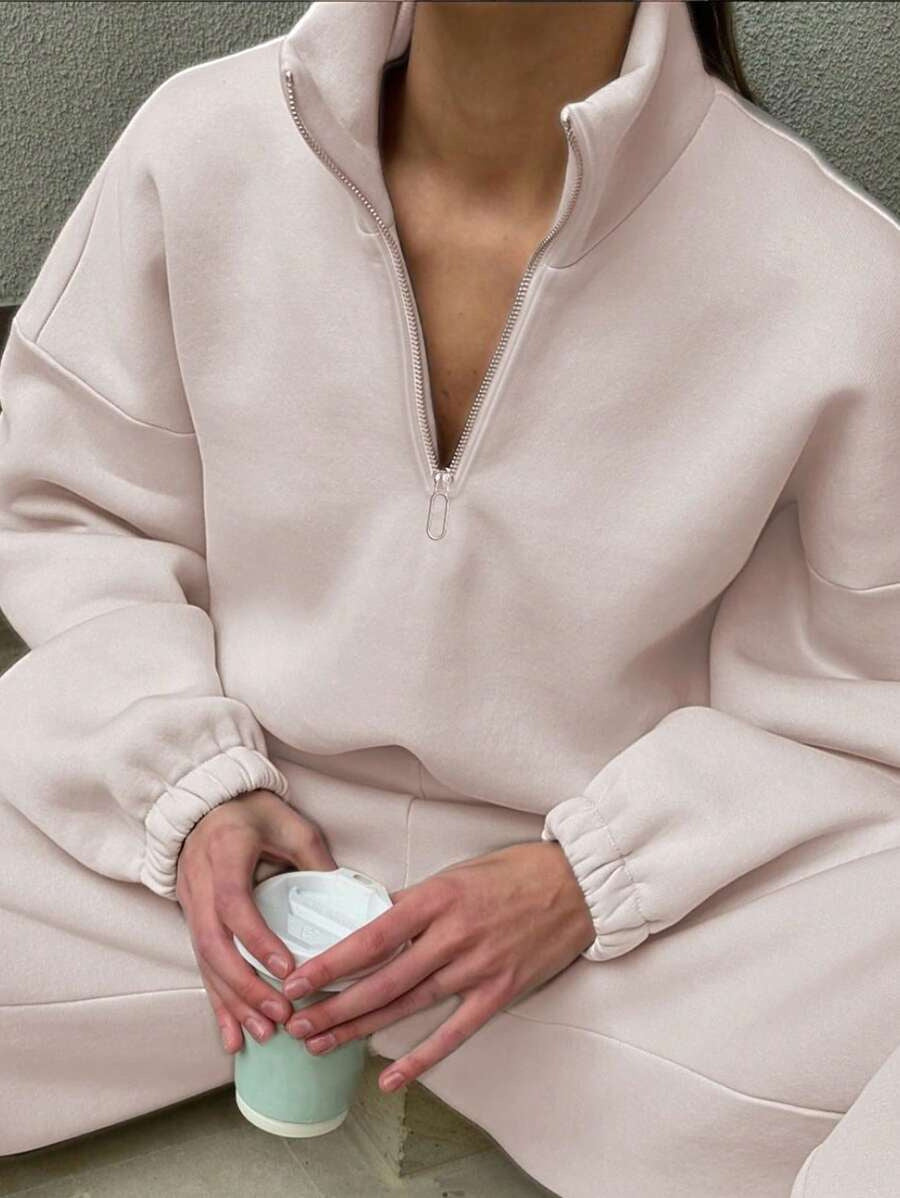 Damen Fleece-Hoodie mit halbem Reißverschluss Sovae