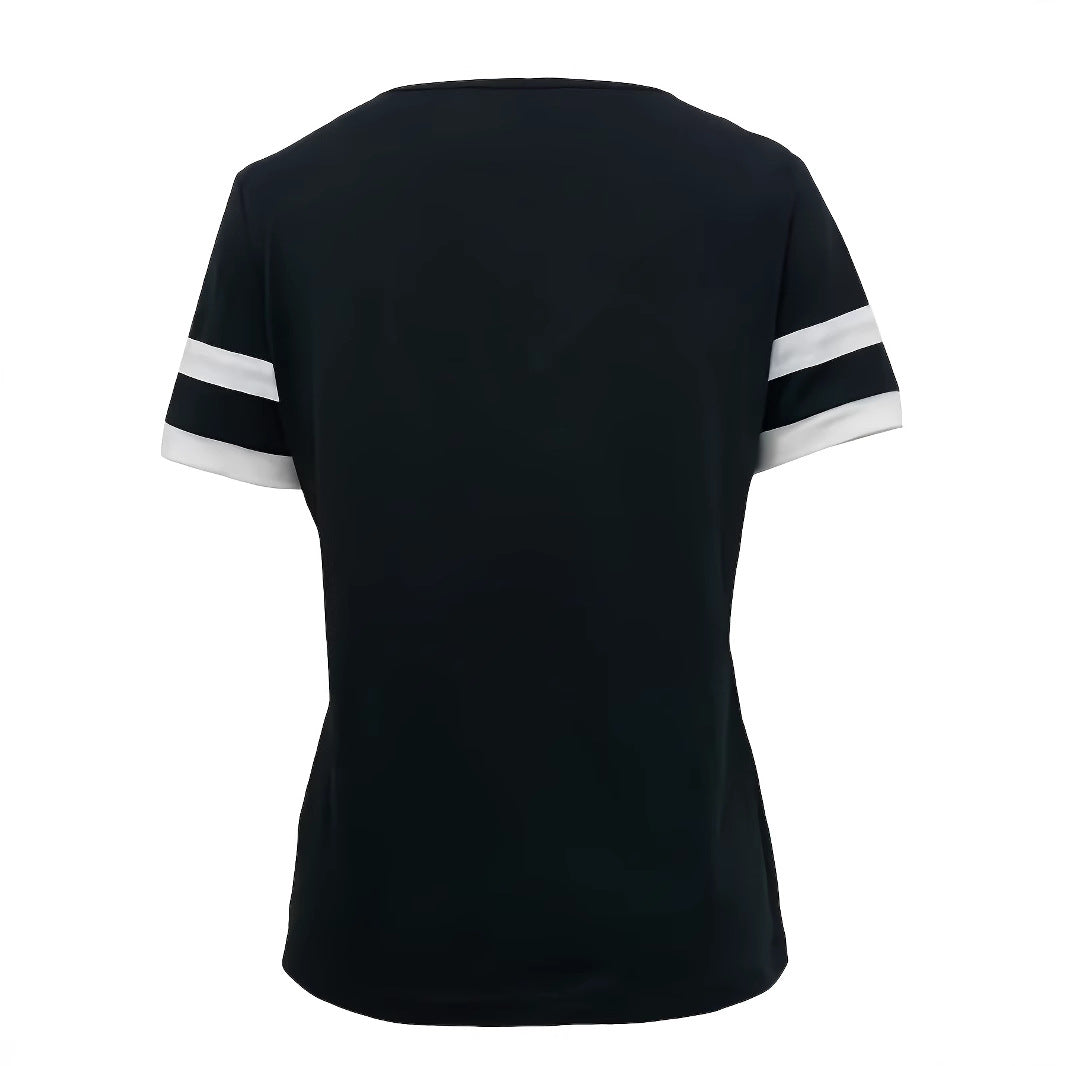 Damen Sportliches V-Ausschnitt T-Shirt mit Kontrastärmel Sovae