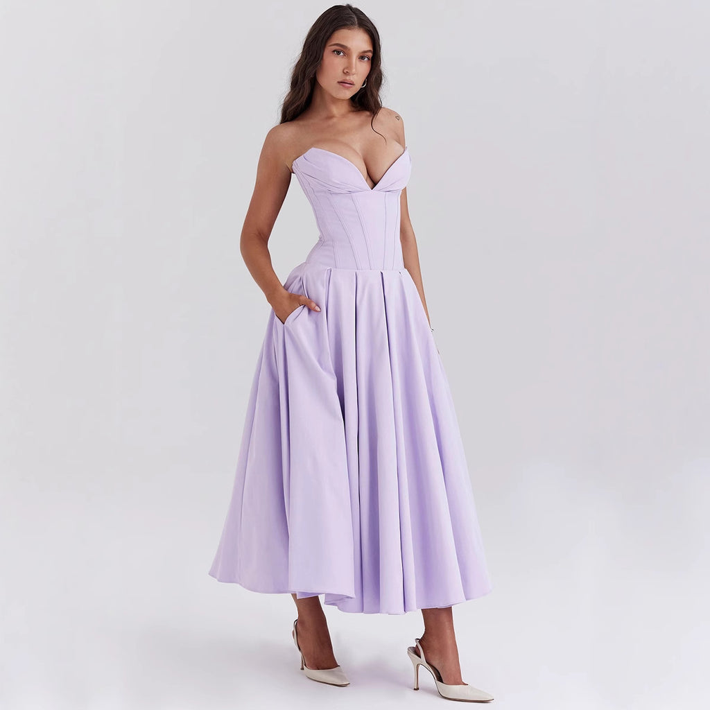 Damen Abendkleid mit korsettartigem Oberteil und weitschwingendem Rock Sovae