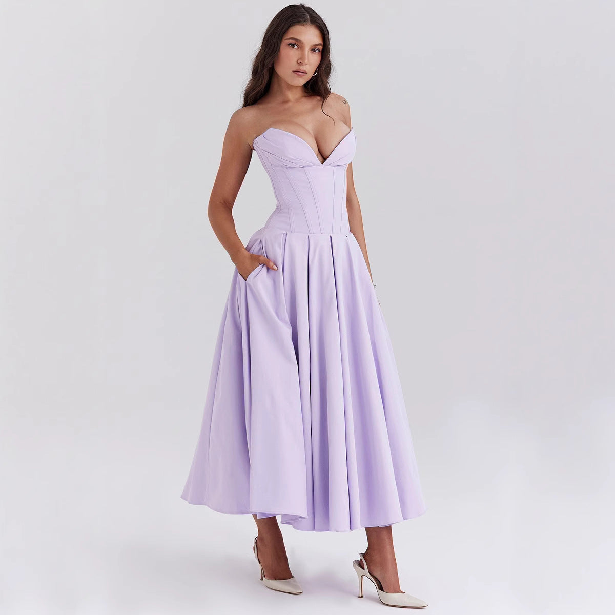 Damen Abendkleid mit korsettartigem Oberteil und weitschwingendem Rock Sovae