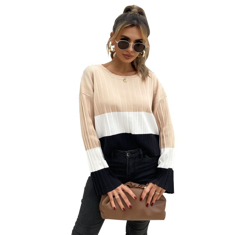 Damen Strickpullover mit modischem Blockstreifen-Design und weiten Ärmeln Sovae