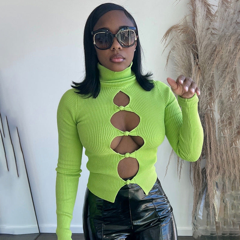 Damen modischer Langarm-Pullover mit Cut-Outs Sovae