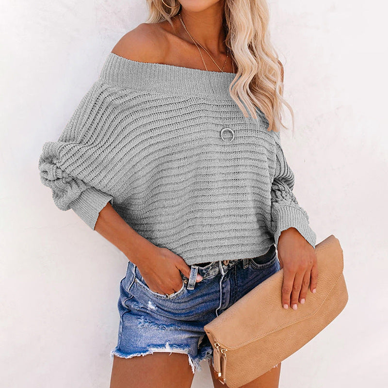 Damen lässiger Pullover mit schulterfreiem Design und strukturiertem Strickmuster Sovae