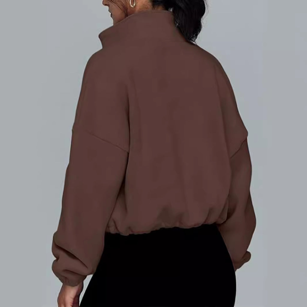 Damen modischer Oversized Pullover mit hohem Kragen und Reißverschluss Sovae