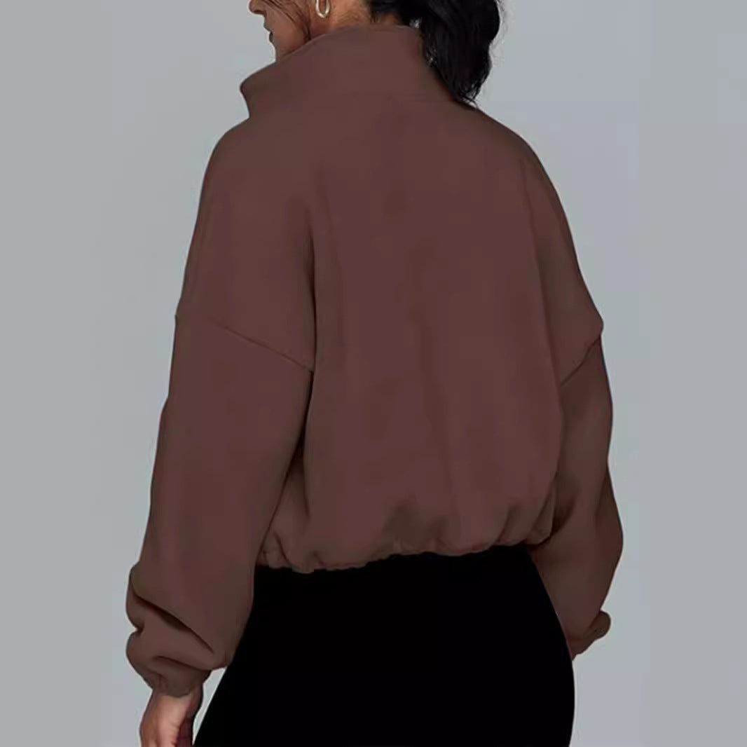 Damen modischer Oversized Pullover mit hohem Kragen und Reißverschluss Sovae