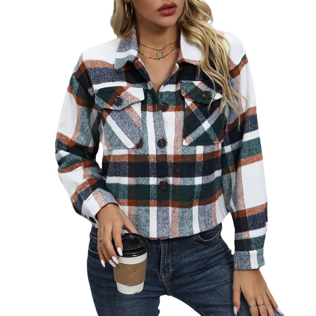 Damen Kariertes Flanellovershirt Sovae
