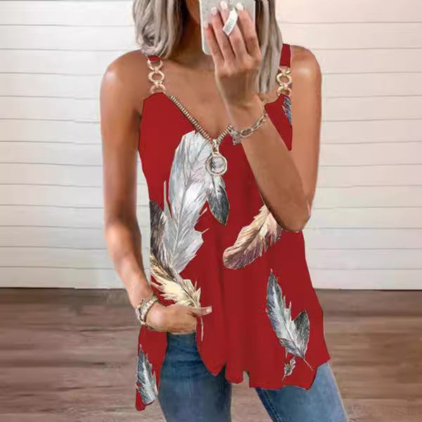 Damen Leichtes Sommertop mit Federmuster und dekorativen Trägern Sovae