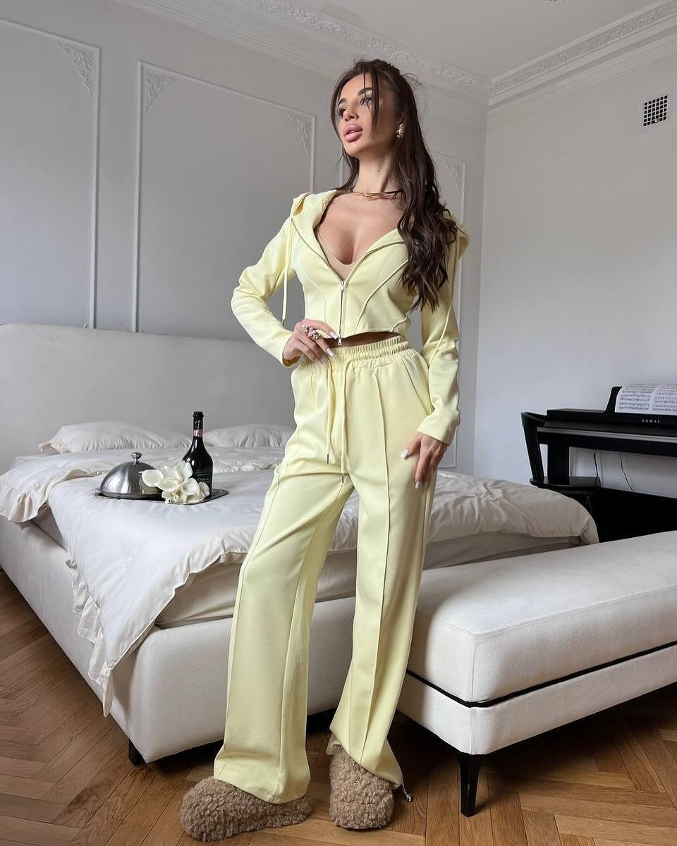 Damen stylisches Kapuzenset mit elegantem Reißverschluss Sovae