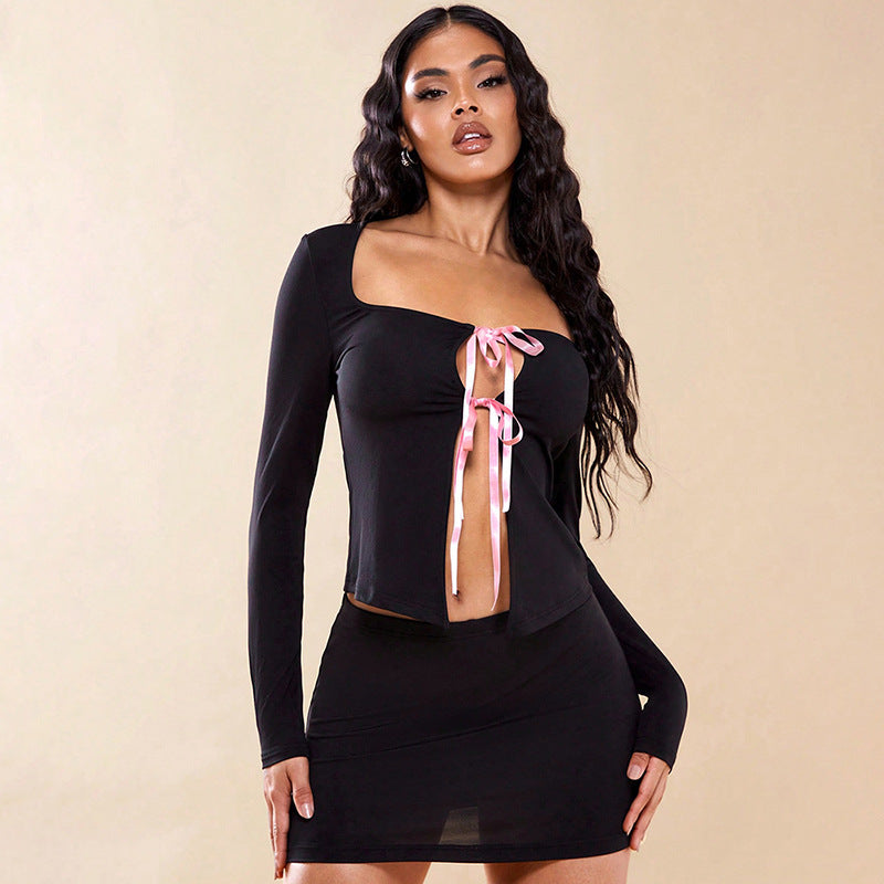Damen sexy Crop-Top mit seitlichem Bindeband Sovae