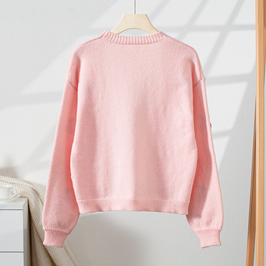 Damen kuschelige Strickjacke mit kirschmotivierten Applikationen Sovae