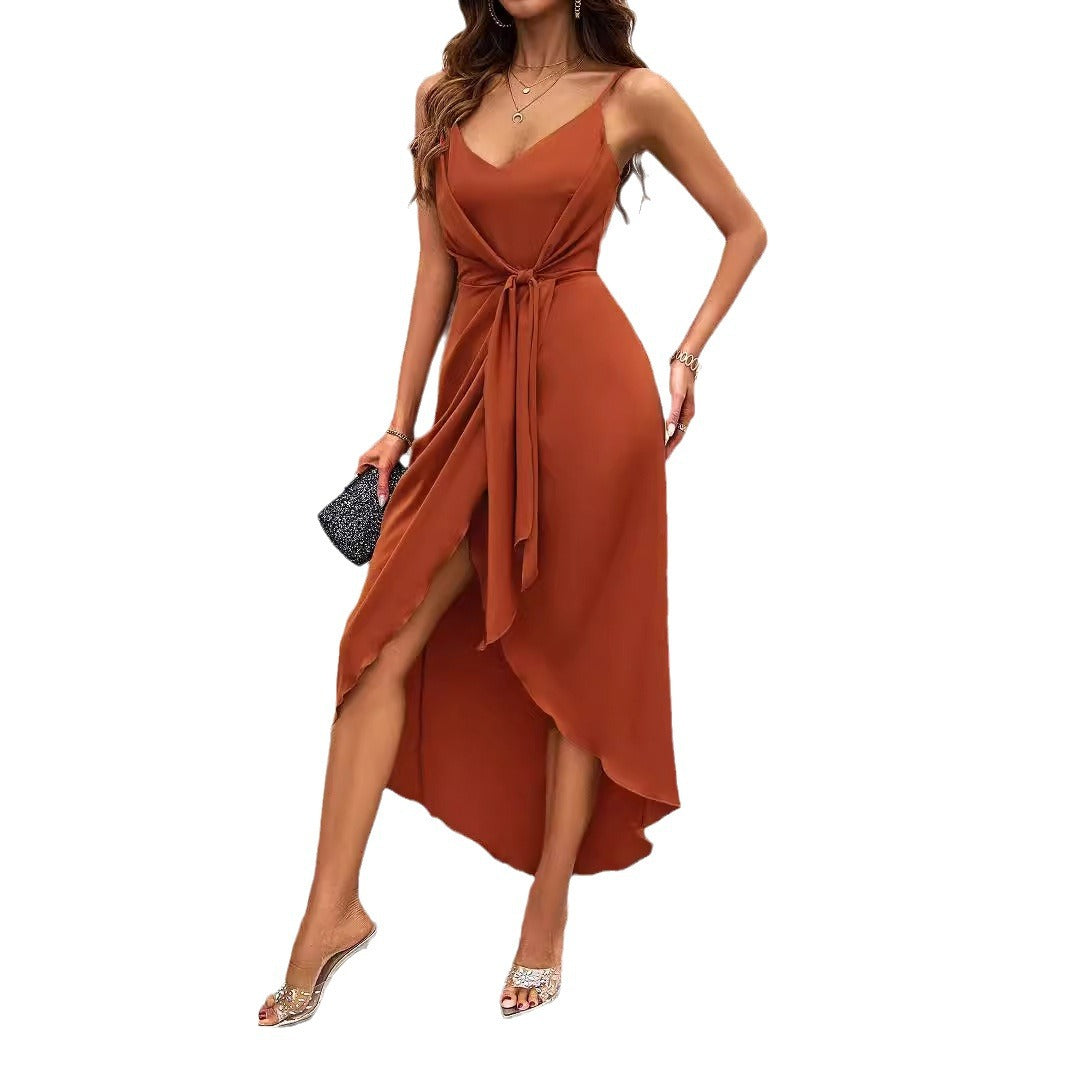 Damen Maxikleid mit elegantem Wickeldesign und schmalen Spaghetti-Trägern Sovae