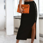 Damen Strickrock mit Knopfdetail und Schlitz Sovae