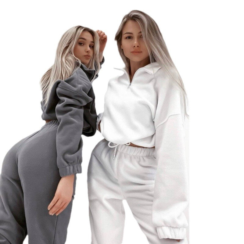 Damen bequeme Fleece-Loungejacke mit verkürztem Reißverschluss und elastischem Bund Sovae