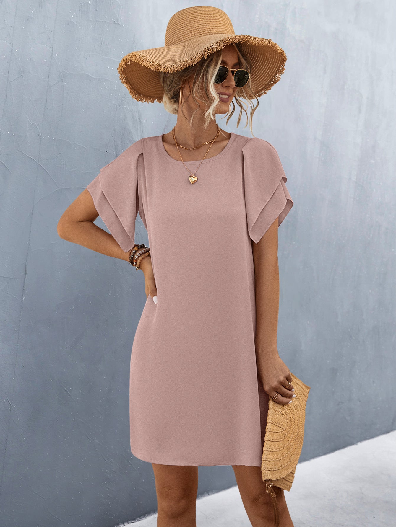 Damen Kurzarmkleid mit voluminösen Rüschendetails und bequemen Schnitt Sovae