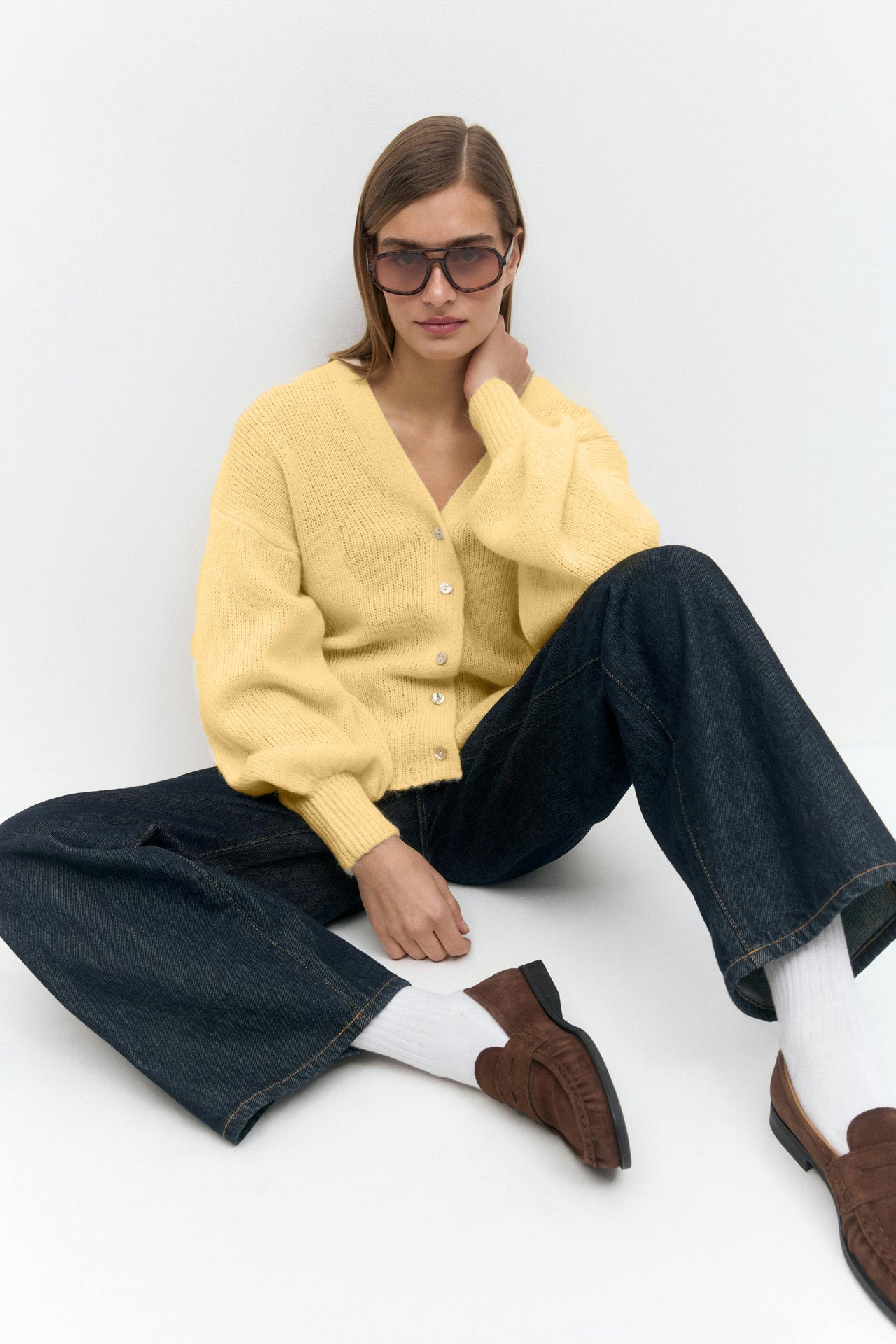 Damen Flauschiger V-Knopf Cardigan Sovae