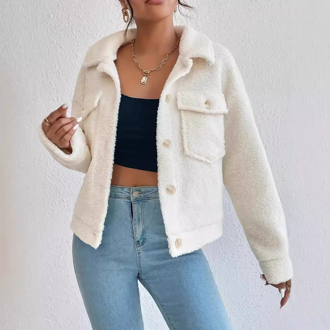 Damen modische Fleecejacke mit Knopfdetails und aufgesetzten Taschen Sovae