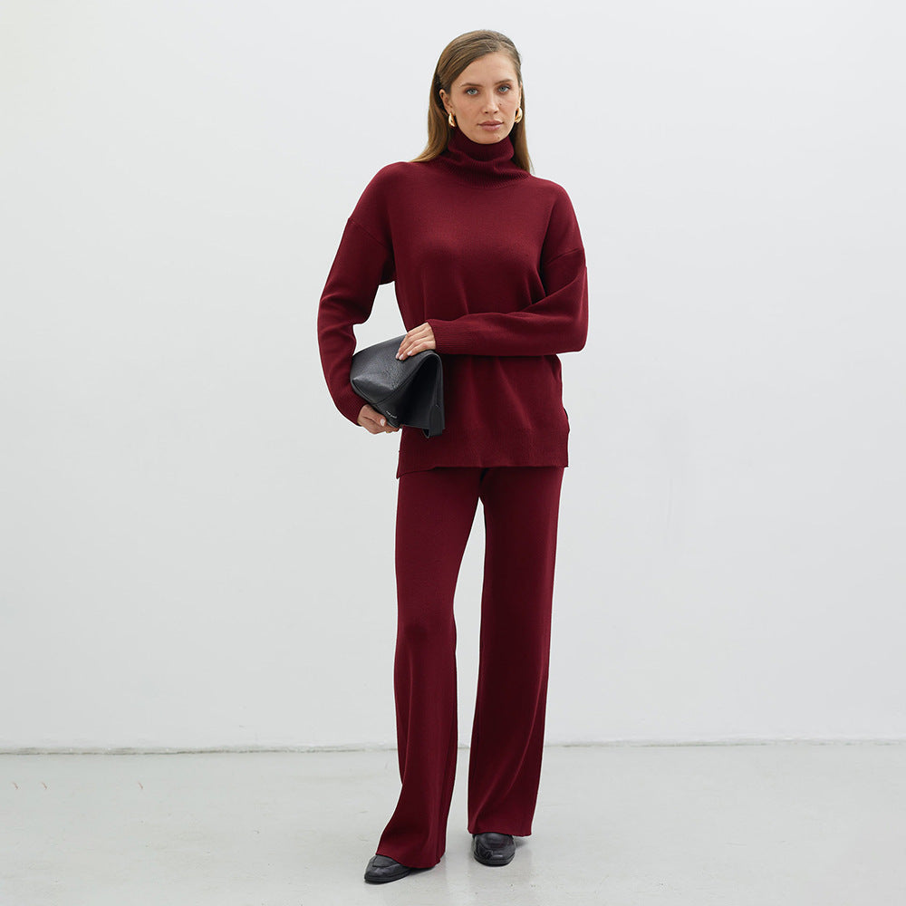 Damen Modisches Strickensemble mit hohem Kragen und weitem Schnitt Sovae